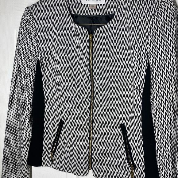 Calvin Klein Zippered Front Blazer Size 6P Black & White Tailored Petite - Picture 3 of 14